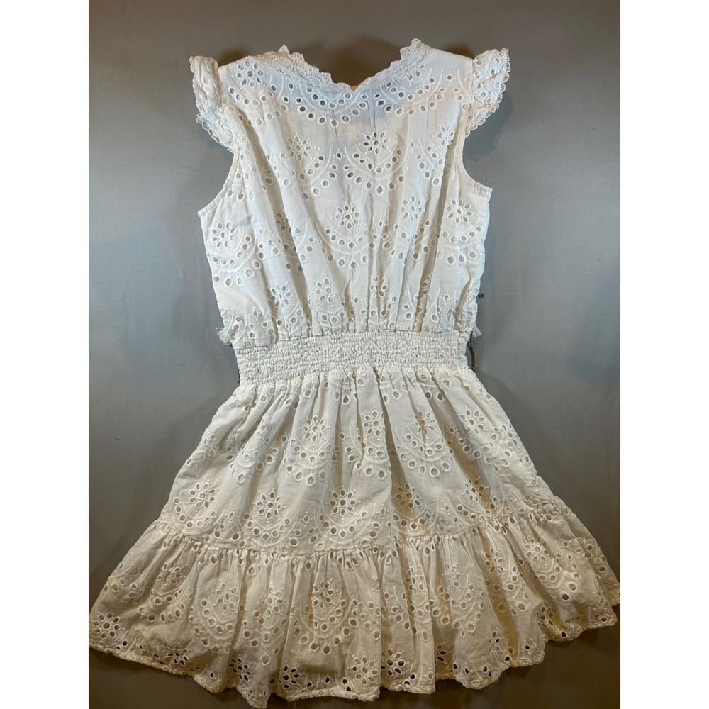 Bell by Alicia Bell White Cotton Eyelet Smocked Mini Dress Tassel Boho Small - Picture 5 of 8